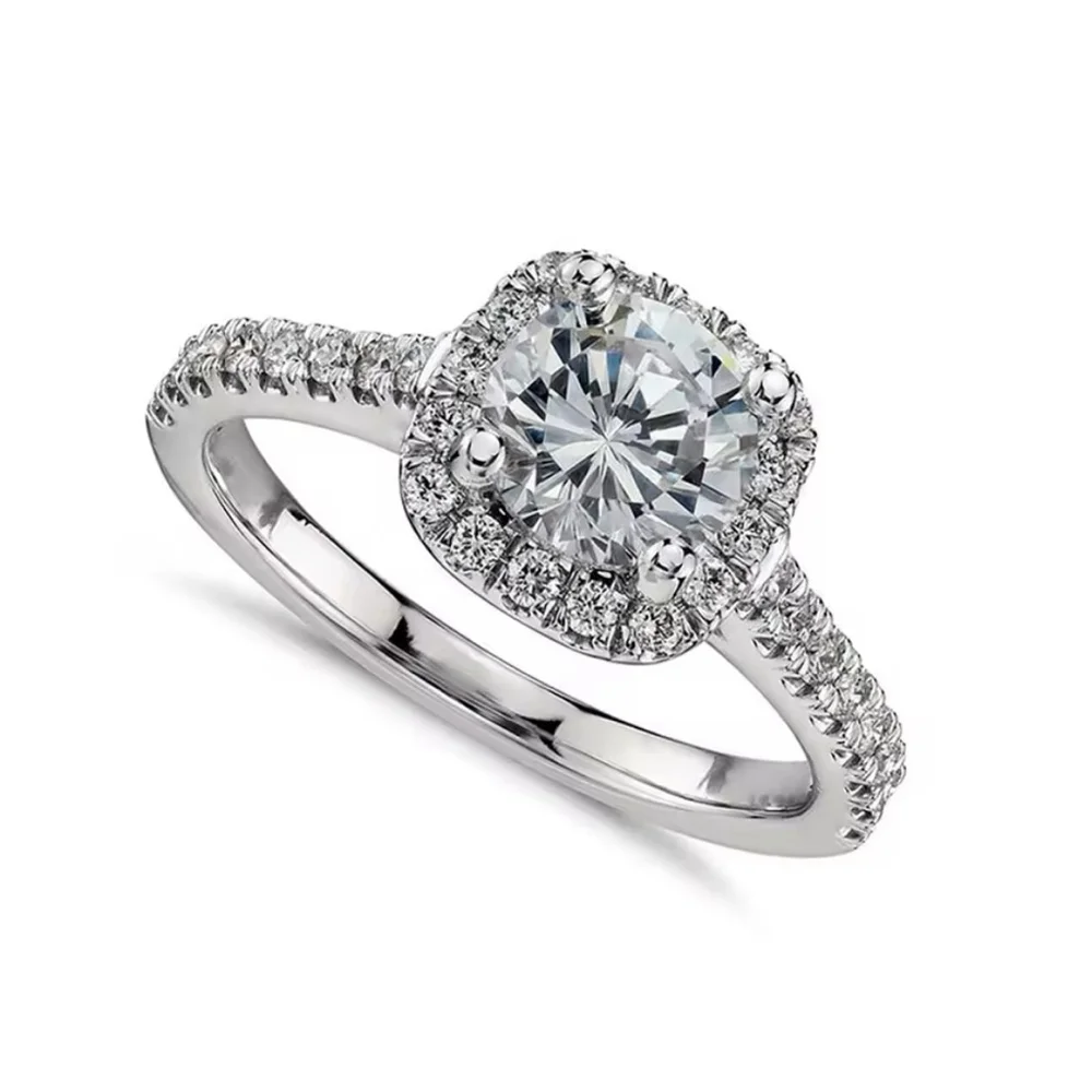 NEW 2 Ct Pave Halo Round Platinum S925 Diamond Engagement‎ Ring | Sz 7.5 NEW